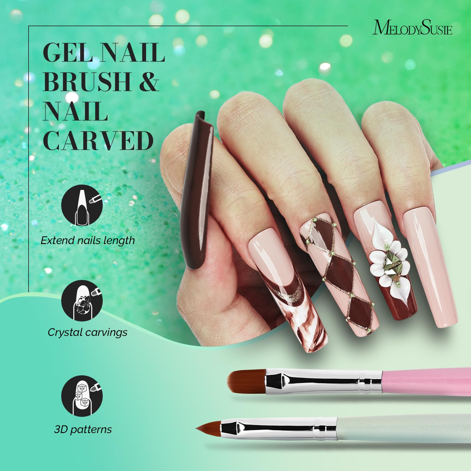 MelodySusie angled brush for clean lines and sharp French tips.