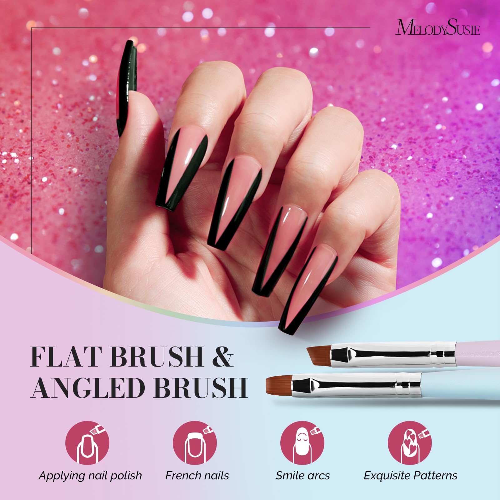 MelodySusie flat brush enables smooth color application for flawless nails.
