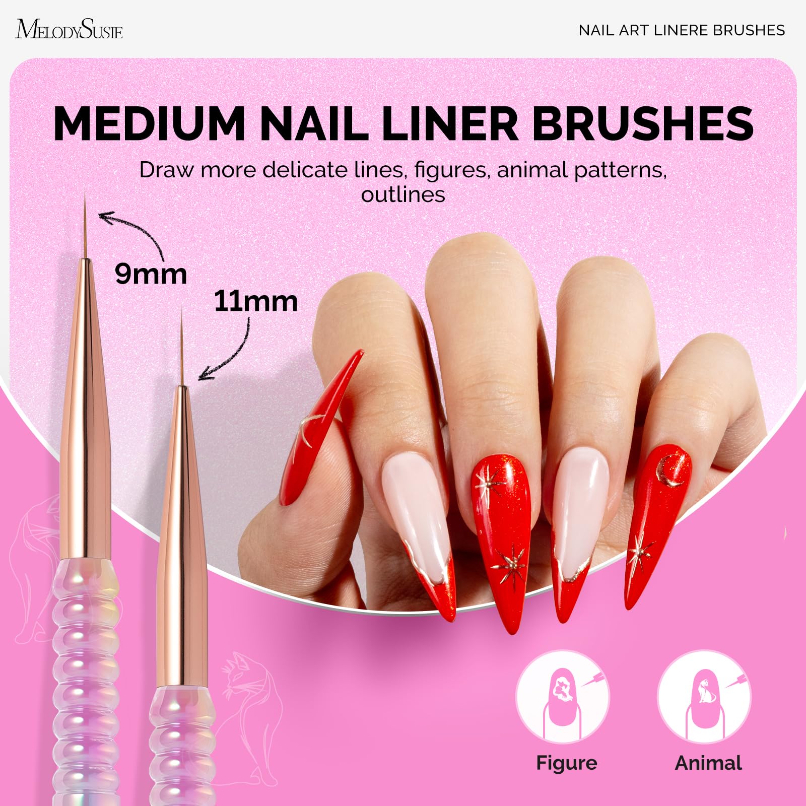 MelodySusie nail art liner brush 11mm for longer lines and refined accents.