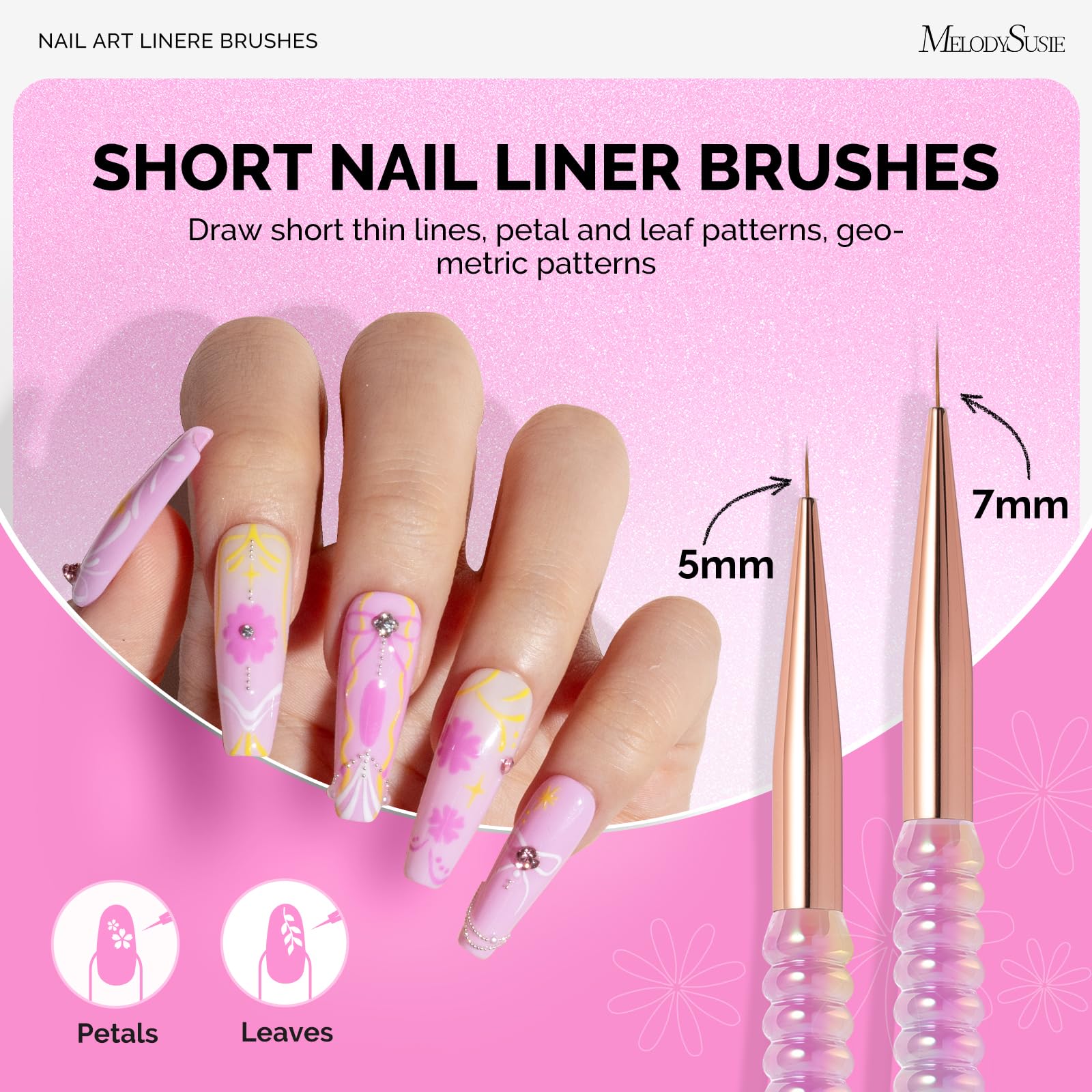 MelodySusie nail art liner brush 9mm for mid-width detailing on nails.