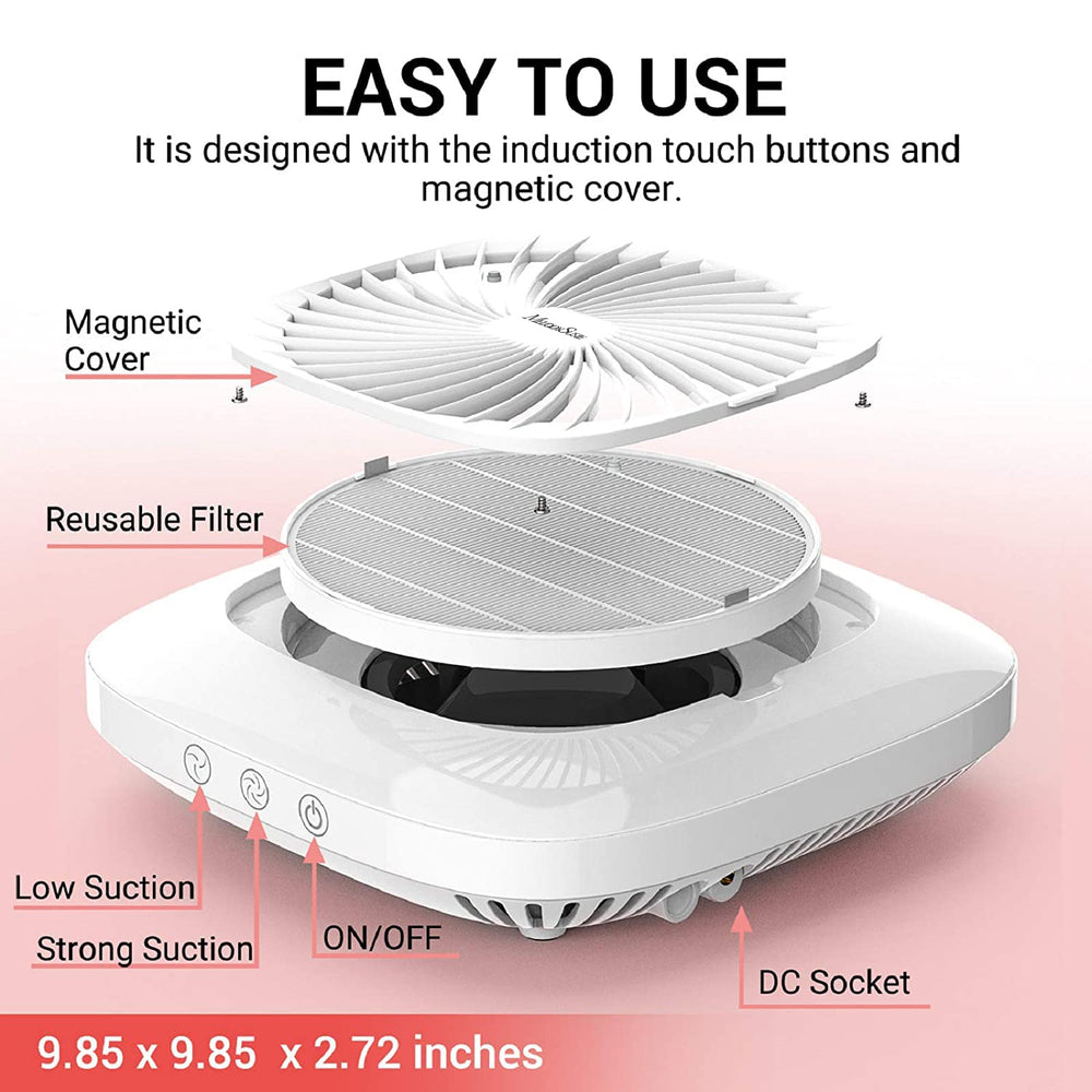 MelodySusie nail dust collector reusable filter highlights easy cleaning and ongoing cost efficiency.