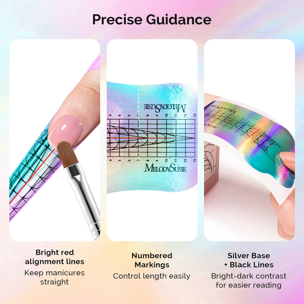 MelodySusie nail forms compatible with extension gel, acrylic powder, and builder gel.