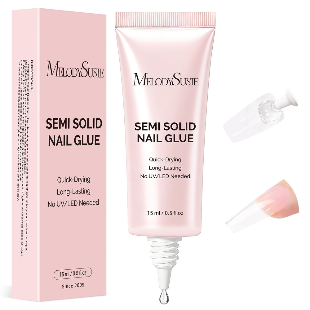 MelodySusie nail glue bottle pour shows quick, clean application for secure press-on nails.