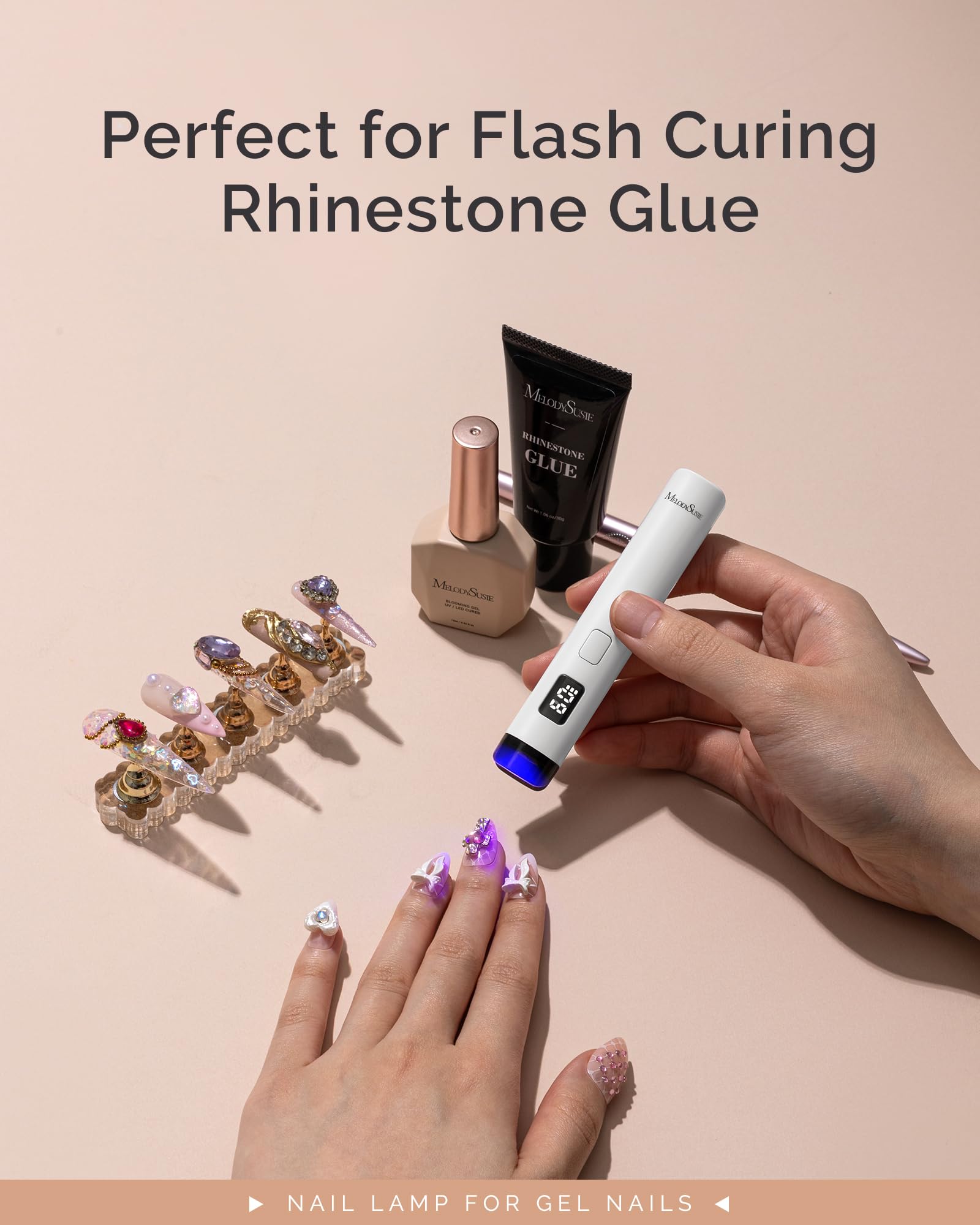 MelodySusie P-ART01R compatible with soft gels and glues for versatile nails.
