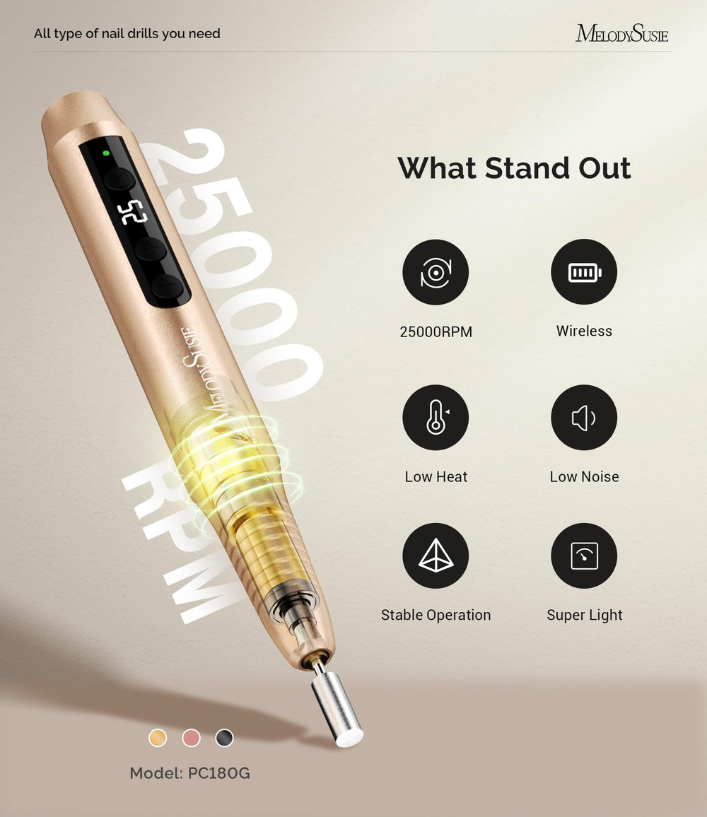 MelodySusie PC180G cordless design, cord-free operation for on-the-go nail care.