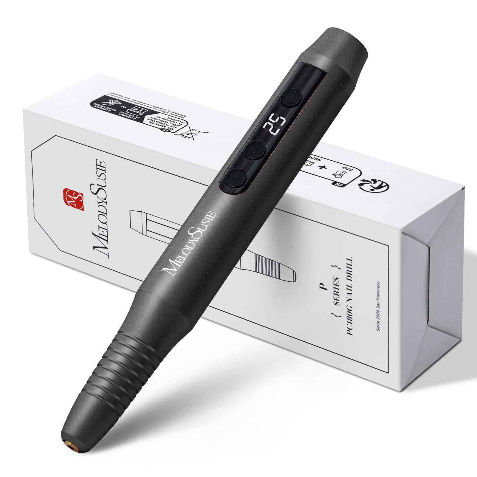 MelodySusie PC180G pen-shaped cordless nail drill front view for smooth manicure shaping