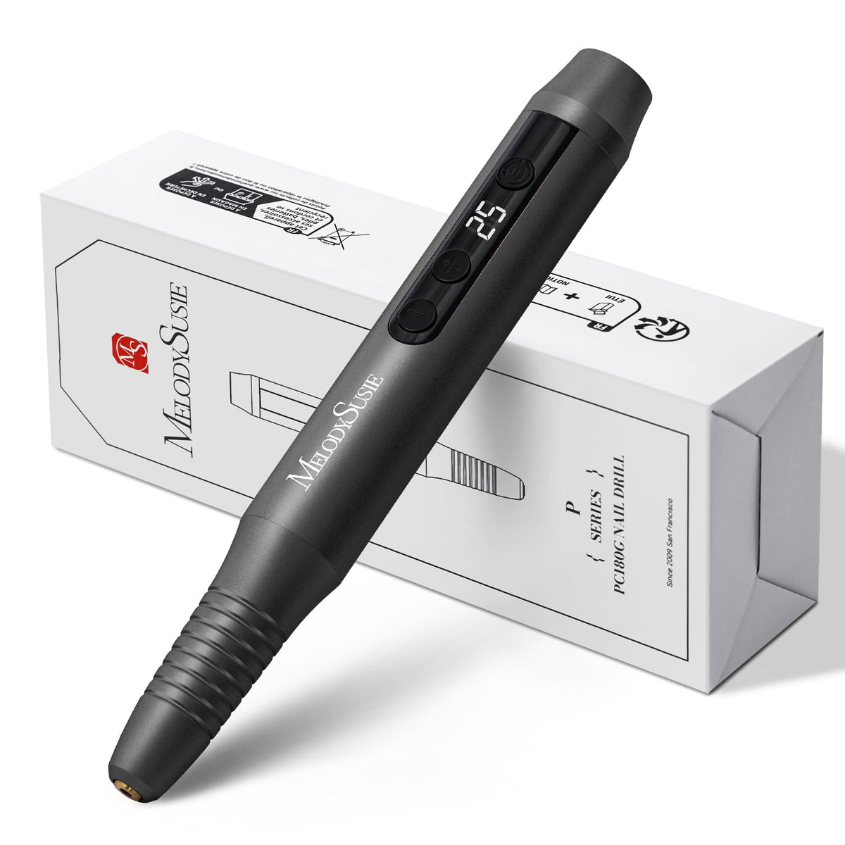 MelodySusie PC180G pen-shaped cordless nail drill front view for smooth manicure shaping