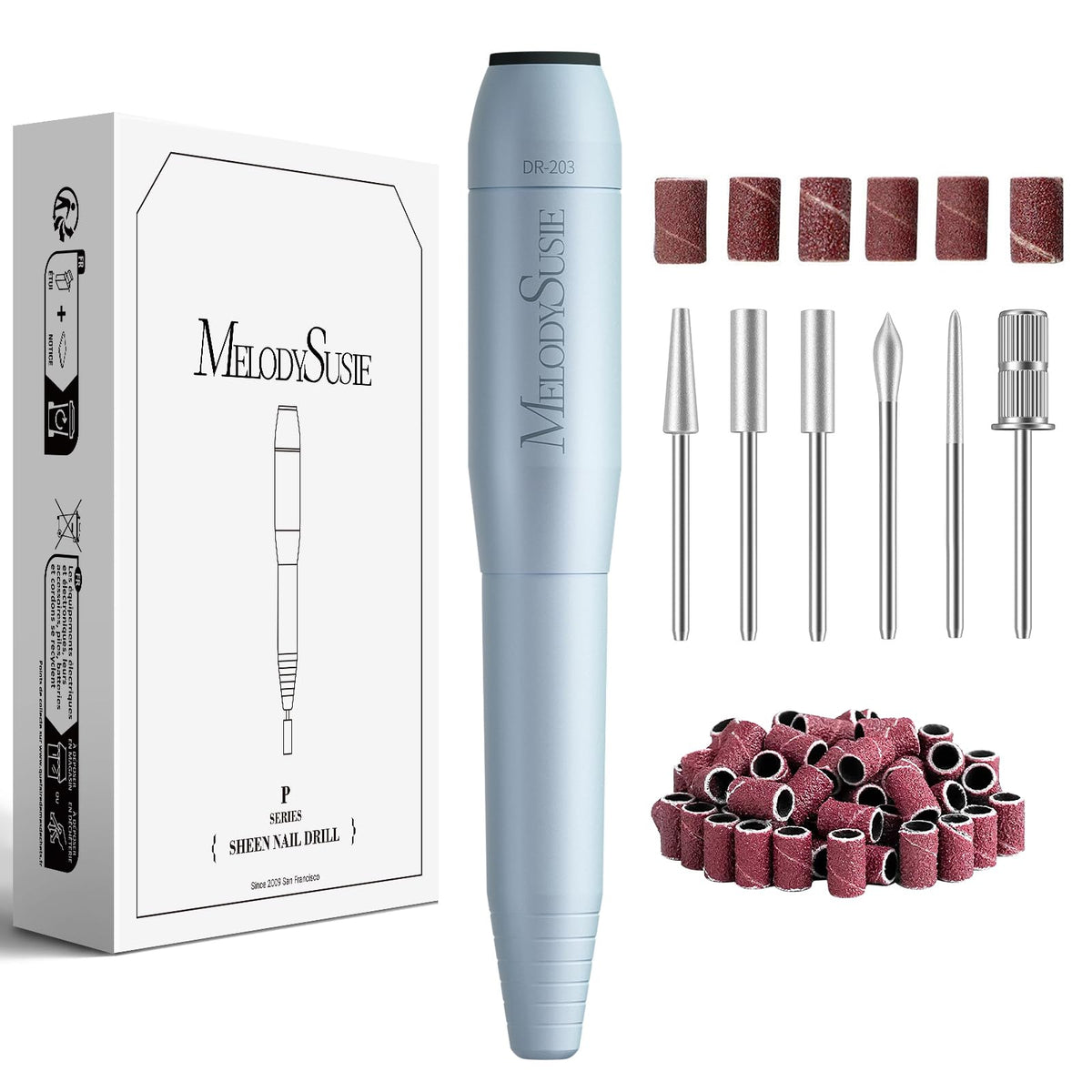MelodySusie pen-shaped nail drill in compact design for convenient home use.
