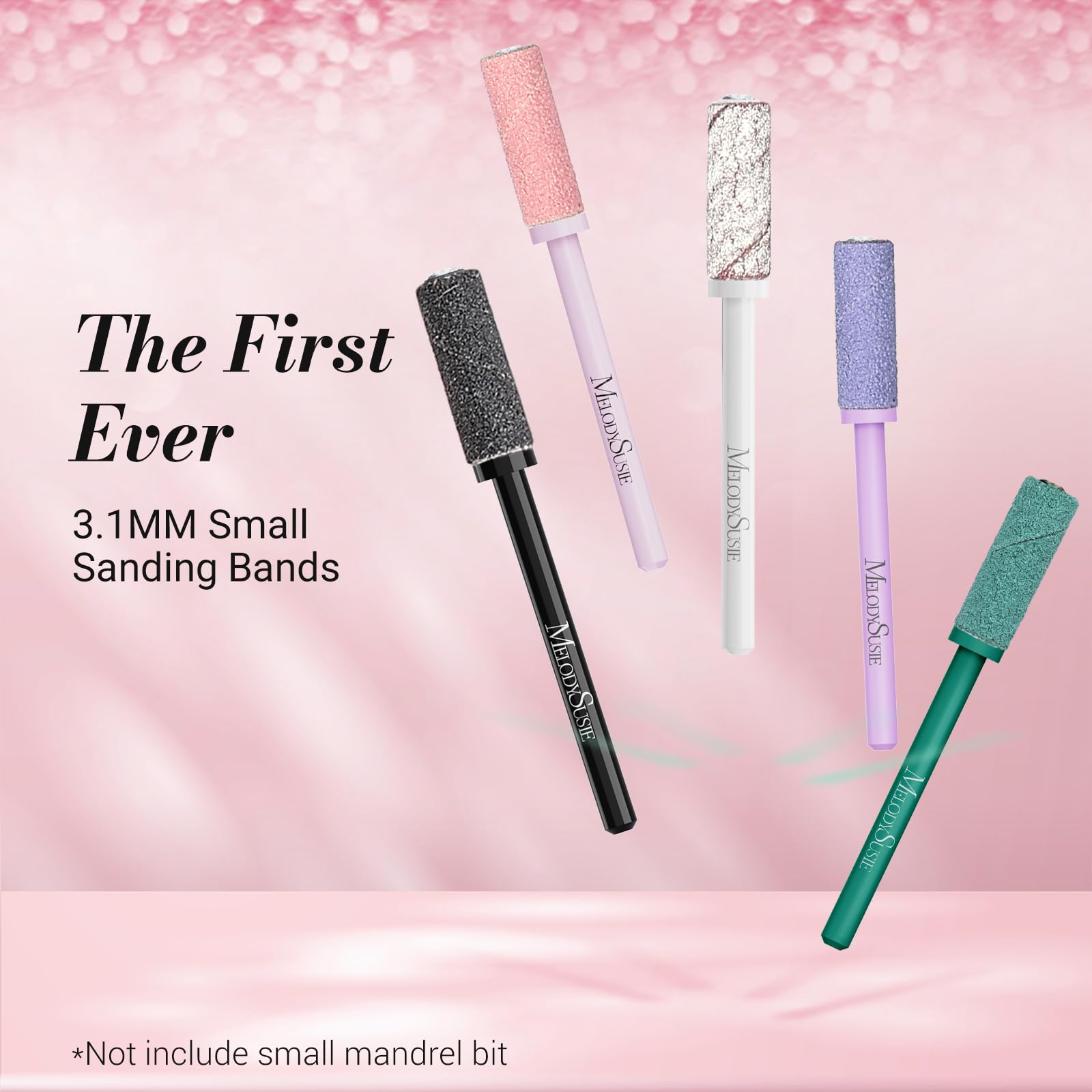 MelodySusie pink sanding bands pack shown for gel and acrylic prep.