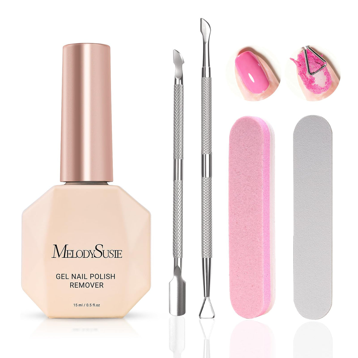 MelodySusie removedor de gel para esmalte, kit 15 ml, facilita una retirada rápida