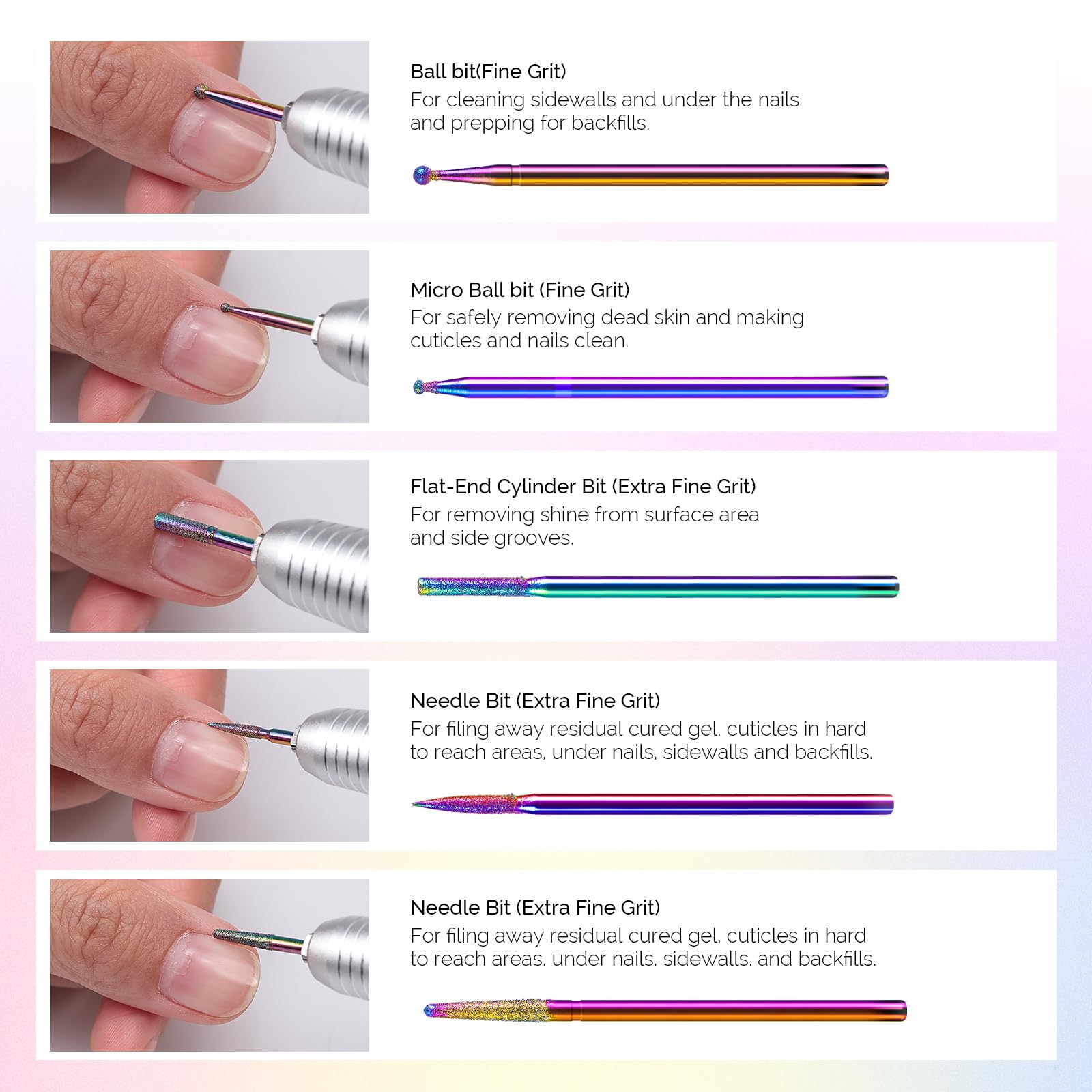 MelodySusie safety bit designed for gentle cuticle removal with minimal skin contact.