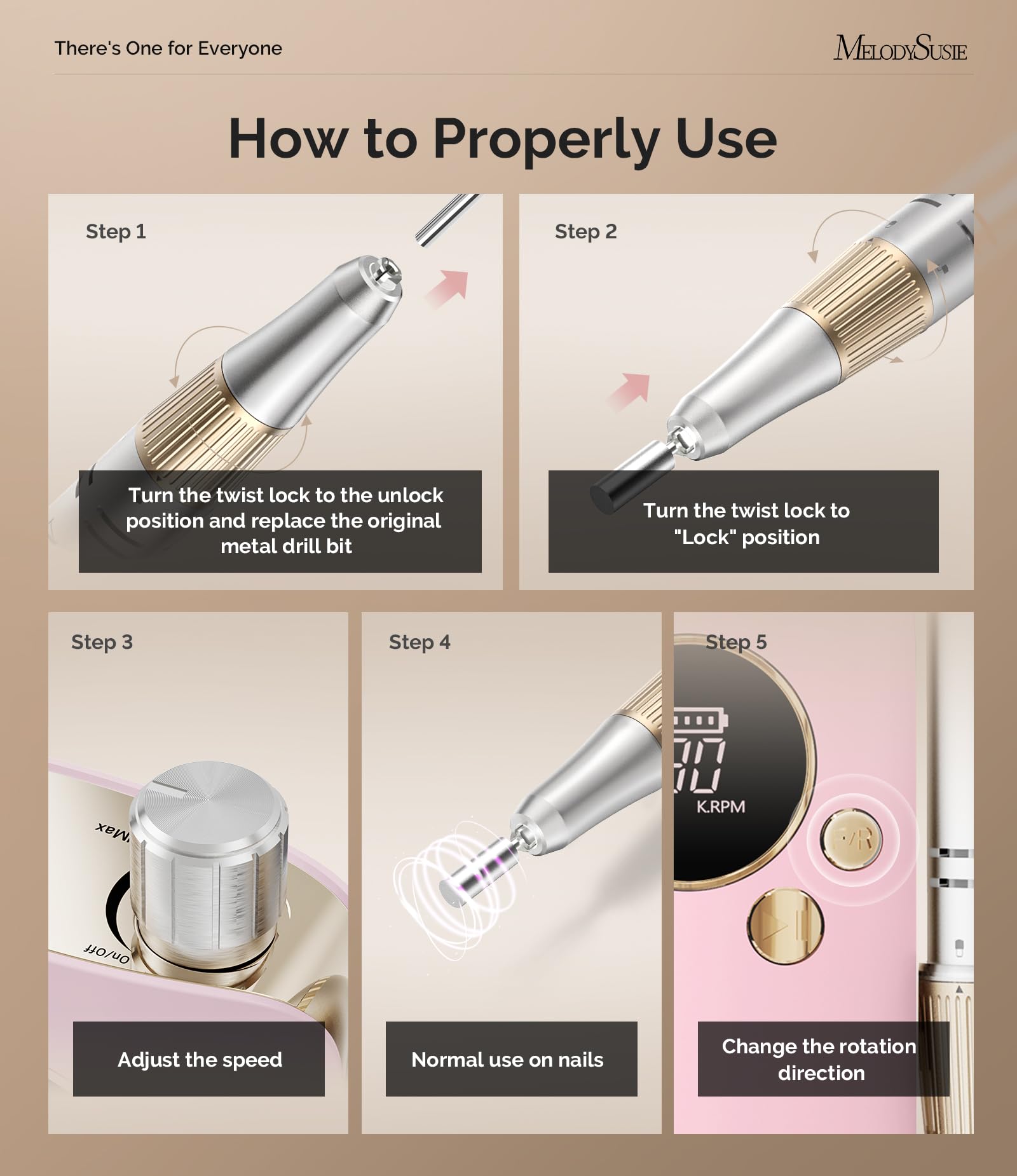 Low-vibration, quiet operation supports relaxed nail art sessions.