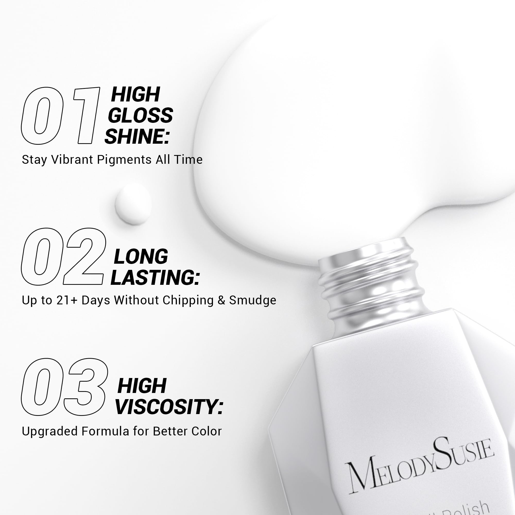 Packaging cap and label on MelodySusie thick snow white gel polish