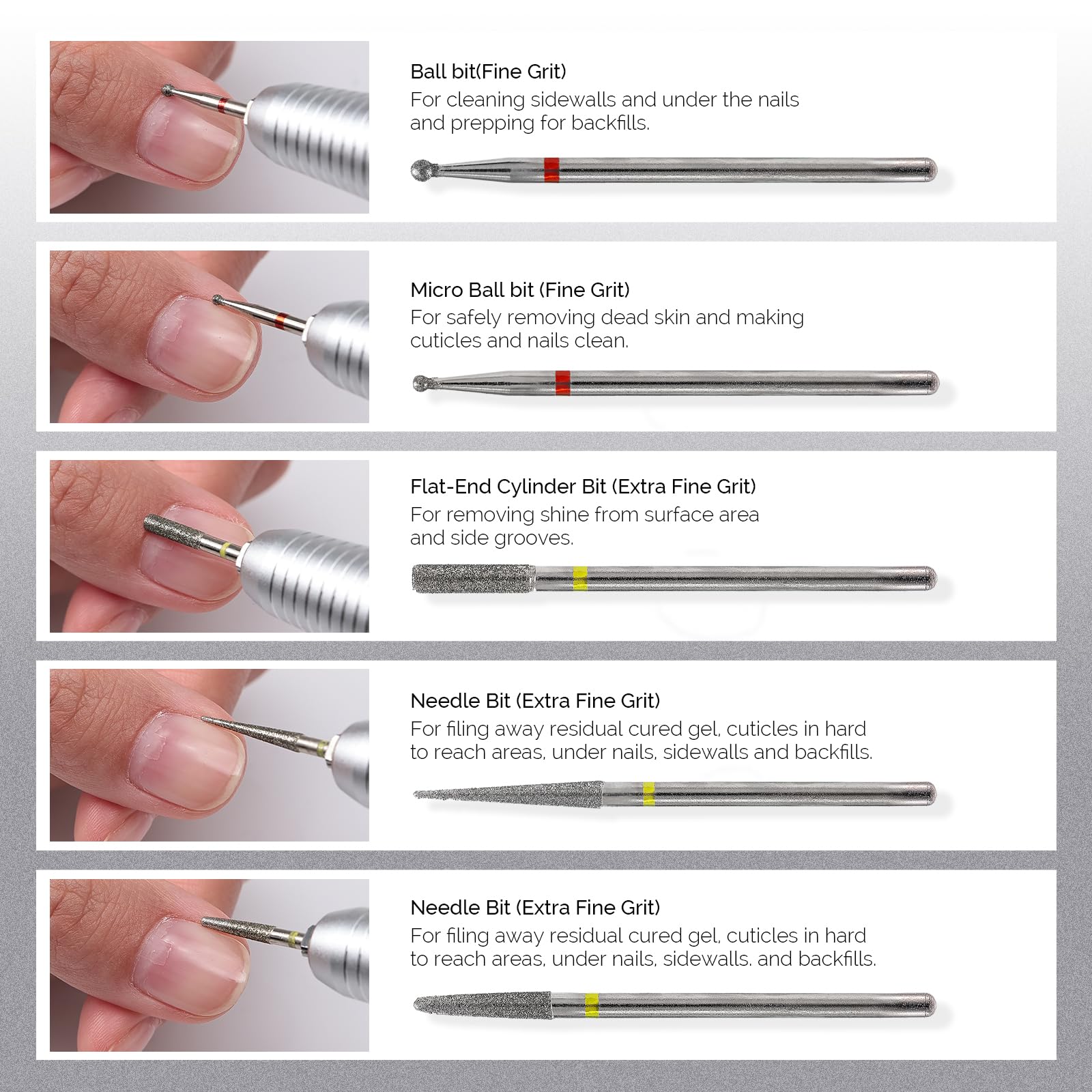 MelodySusie two-direction nail drill bits for easy control on both hands.