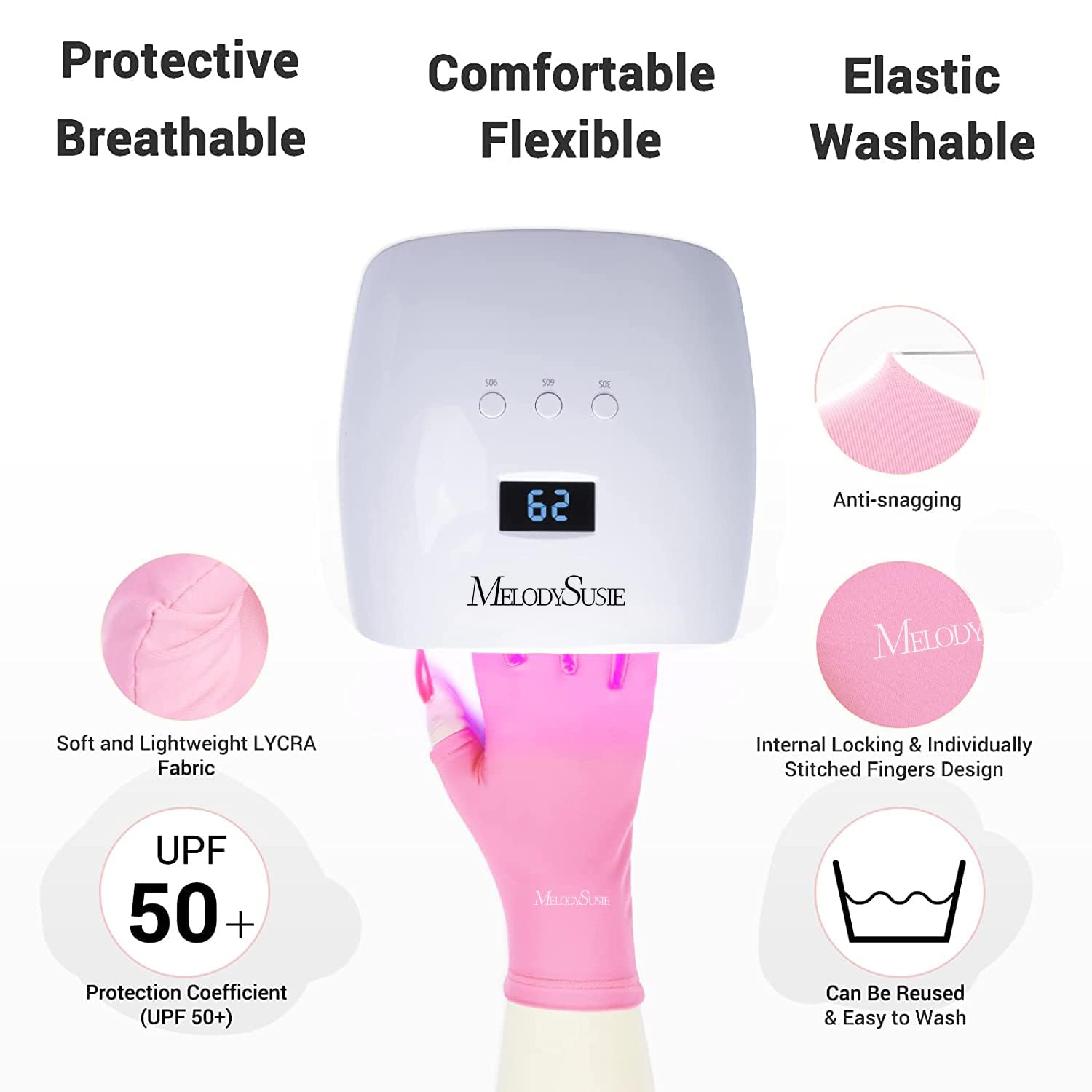 MelodySusie UPF50+ gloves block 99% UV during nail work