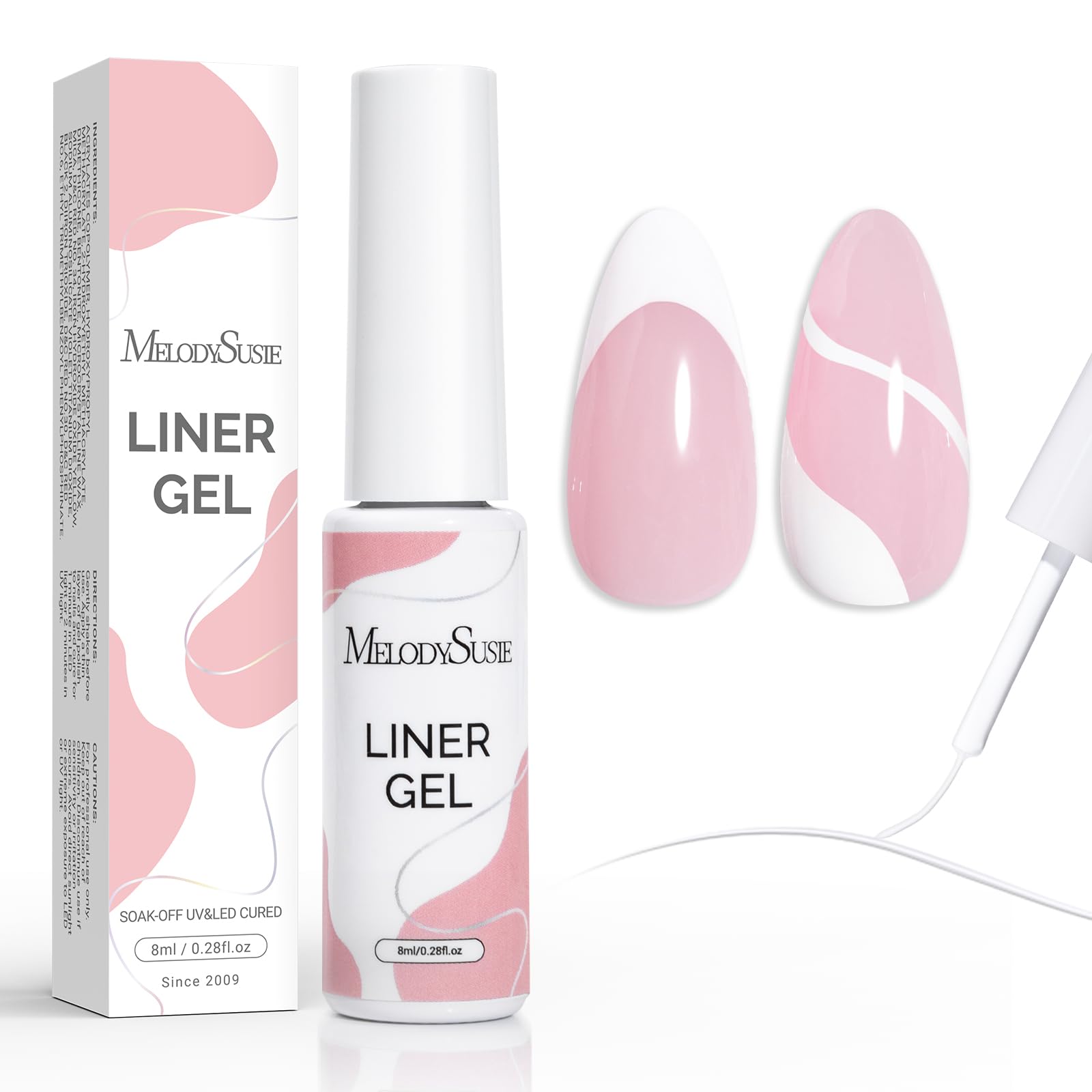 MelodySusie white gel liner bottle showing precise line-cap design for clean art.