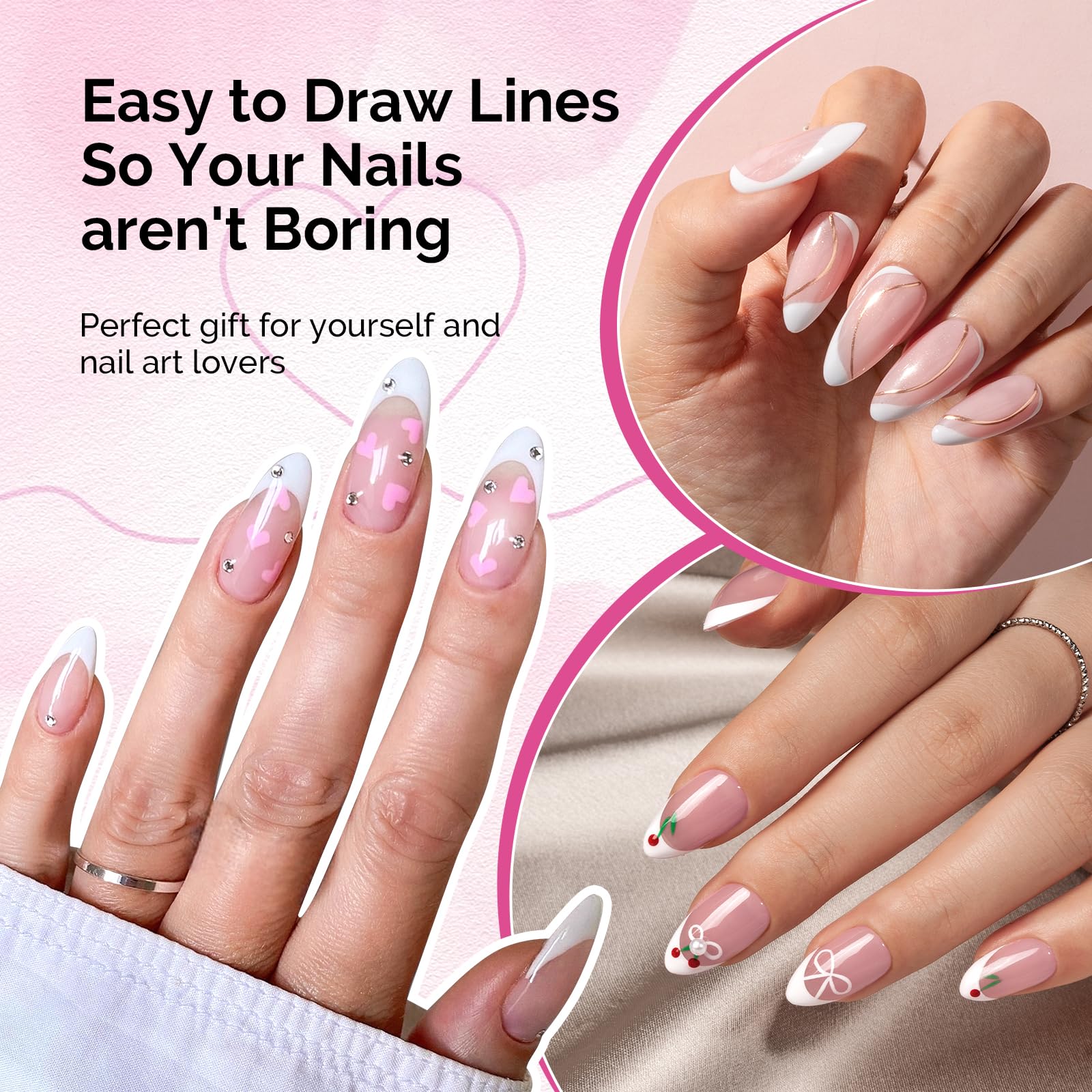 MelodySusie white gel liner used for crisp French-tip artistry on natural nails.