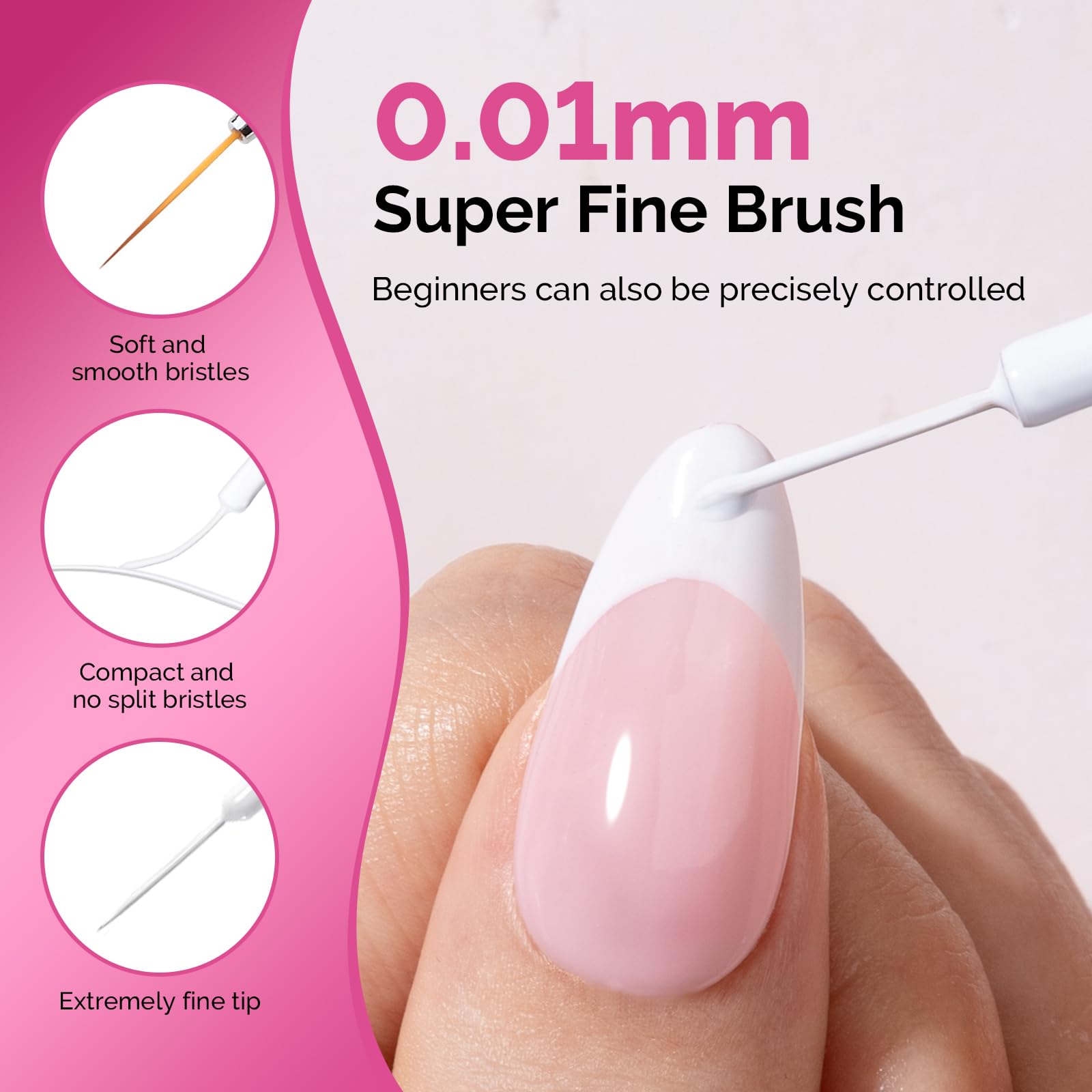MelodySusie white gel liner line-art-design applied on a nail for intricate patterns.