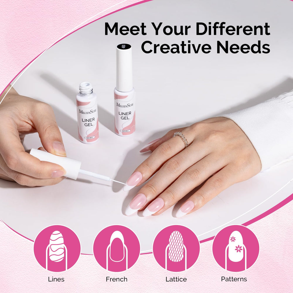 MelodySusie white gel liner on a nail demonstrates easy home manicure results.