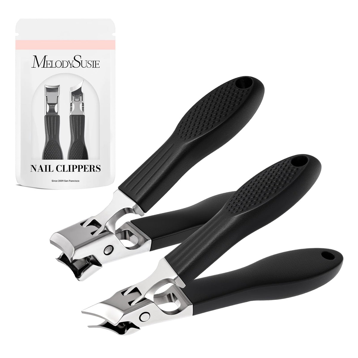 MelodySusie wide jaw opening nail clippers set in 2-pack for thick nails, clean cuts