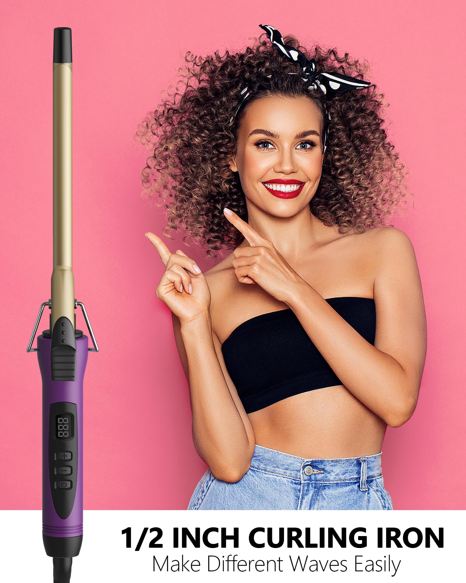 MELYDO 13mm iron delivers defined curls and volume with adjustable heat.