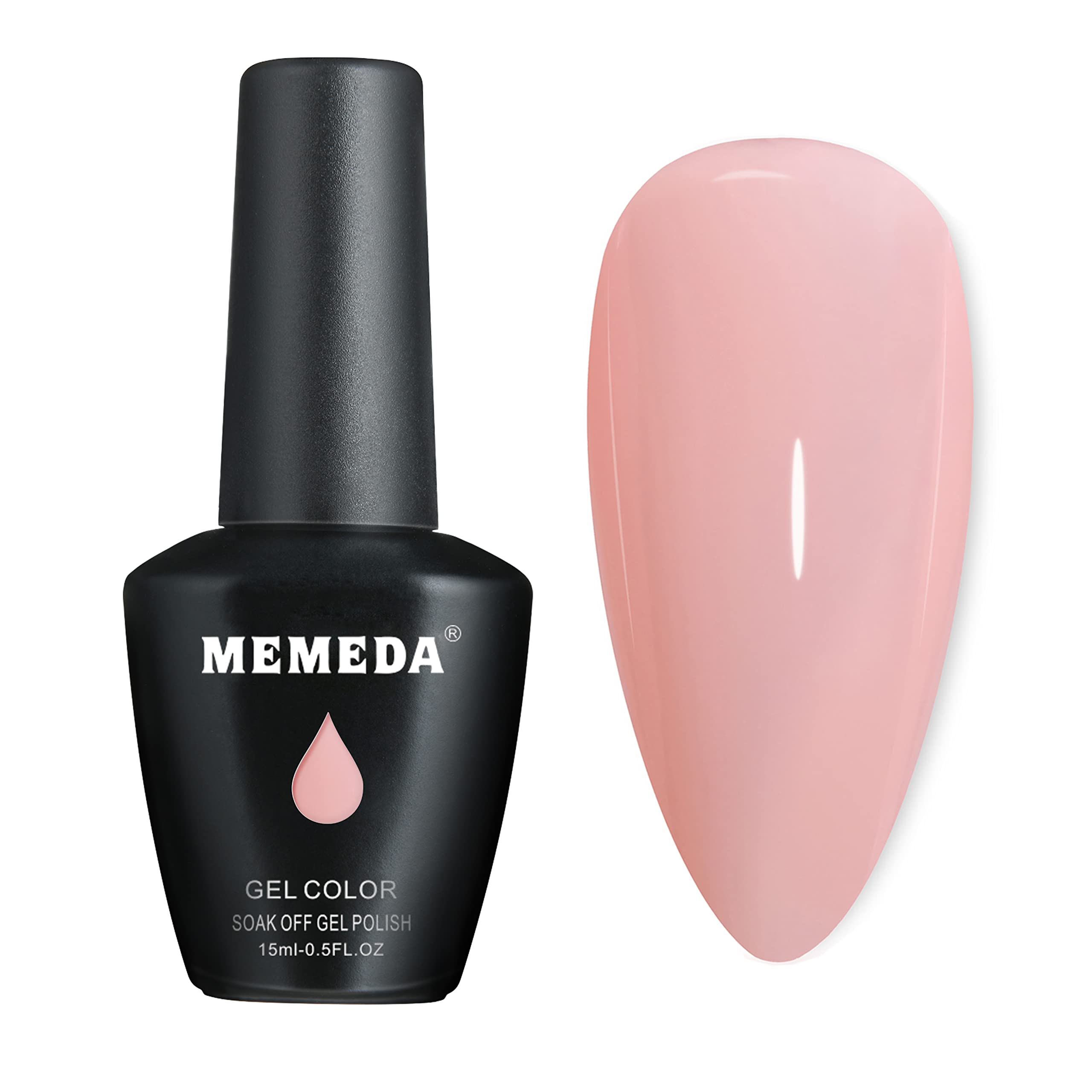 MEMEDA nude gel polish swatch on nail shows creamy nude shade.