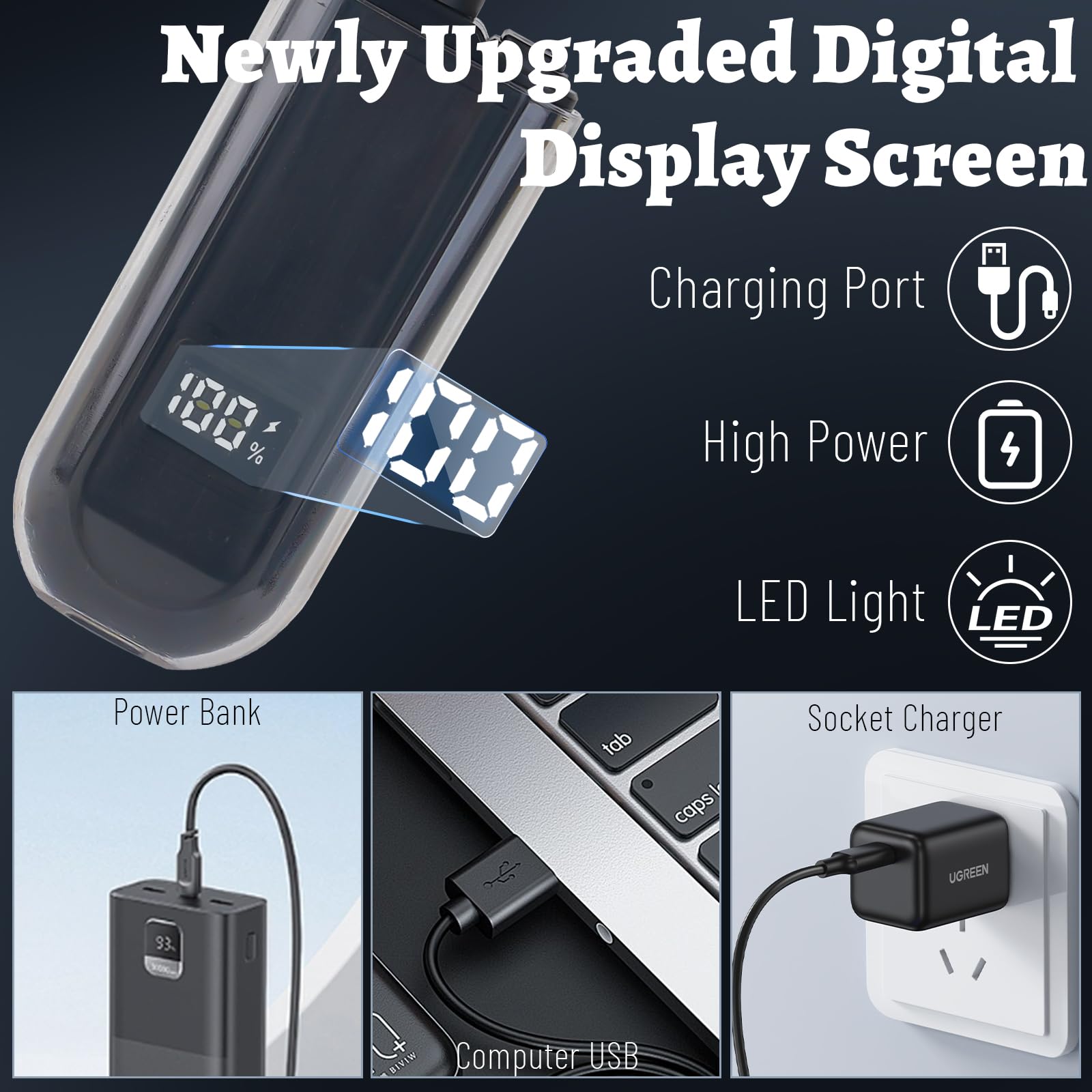 Mendaping nose trimmer LED display shows battery life at a glance.
