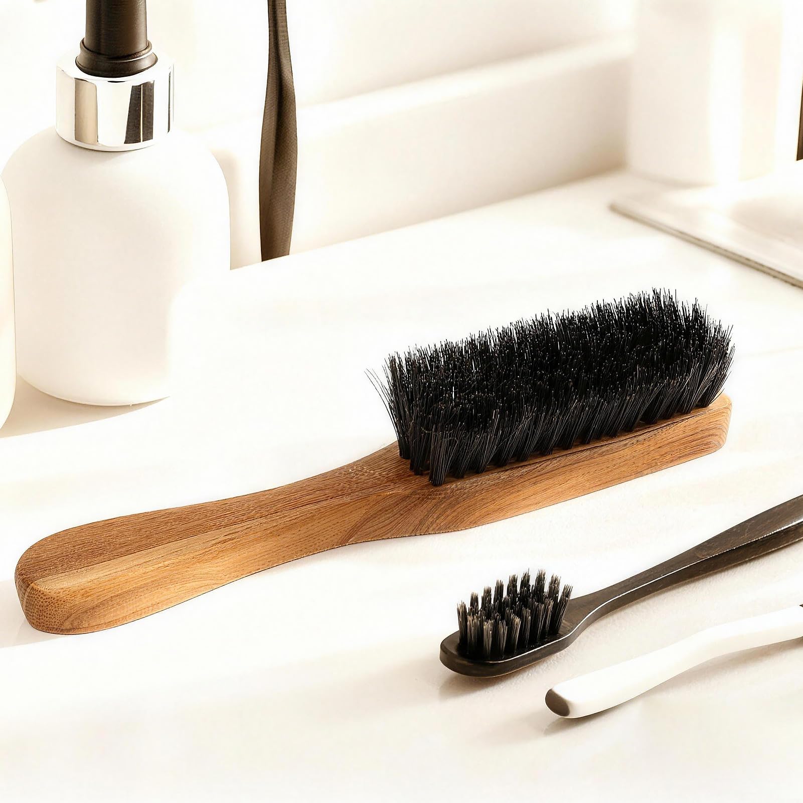 Menesia pocket-size beard brush ideal for daily care.