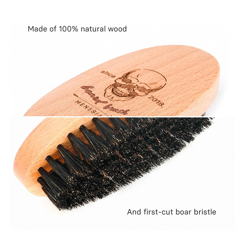 Menesia pocket travel beard brush in compact size for on-the-go grooming.