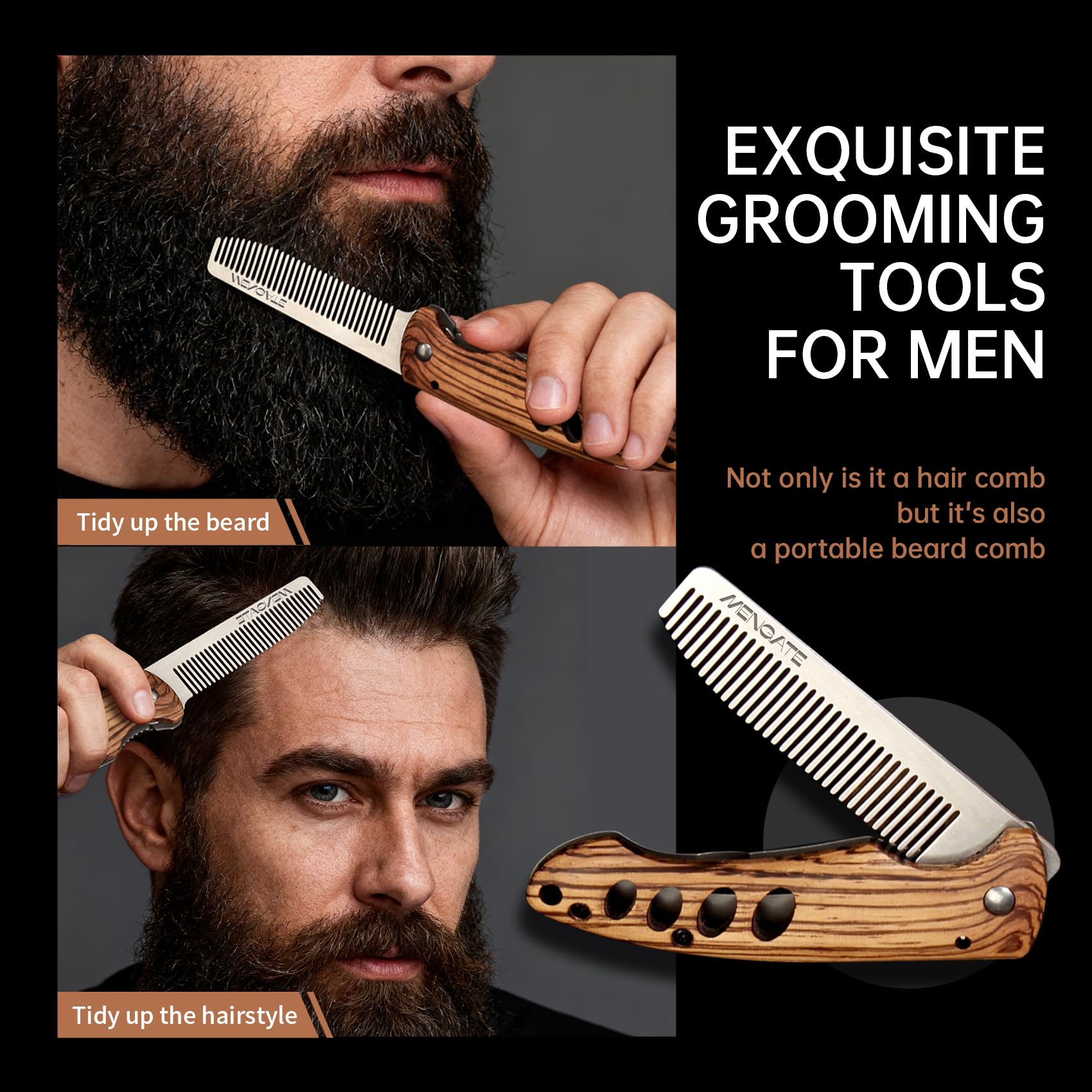 MenGate folding pocket comb with polished teeth glides smoothly across hair.