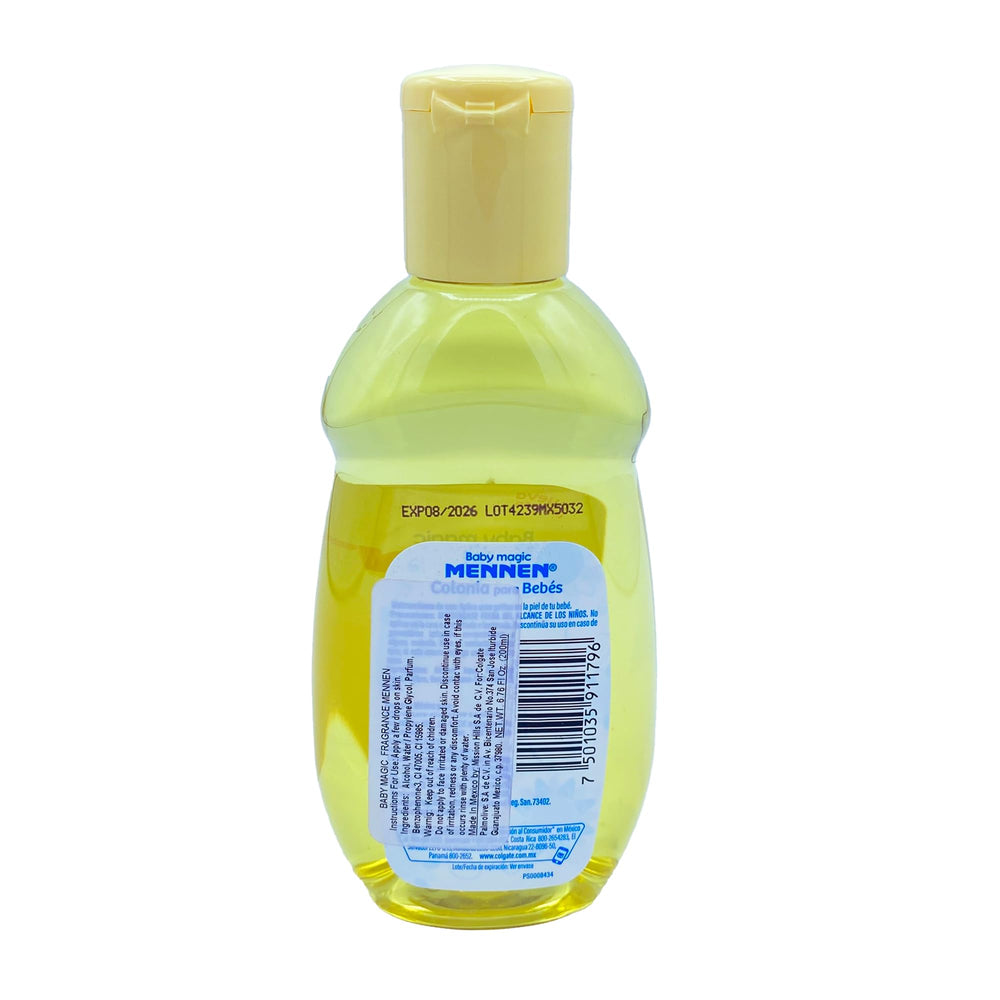 Mennen Baby Magic hypoallergenic cologne bottle on changing table, subtle fragrance for baby skin.