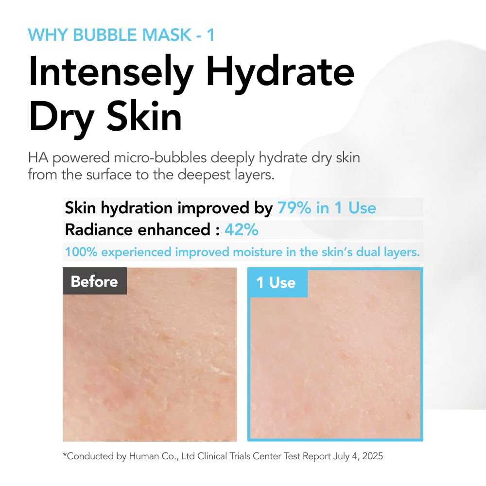 MENOKIN Bubble Mask ingredients hyaluronic acid panel highlighting instant hydration.