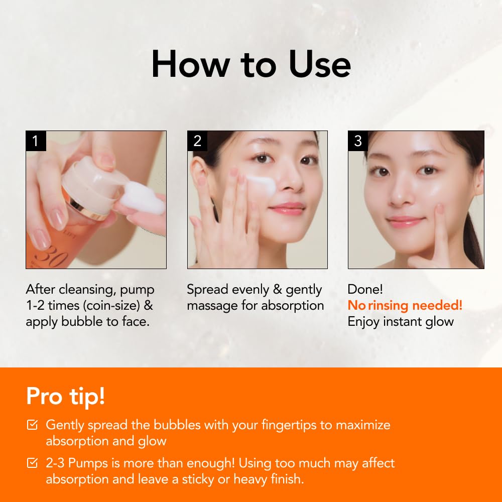 Ritual diario con MENOKIN LIFT y burbujas para cuidado facial.