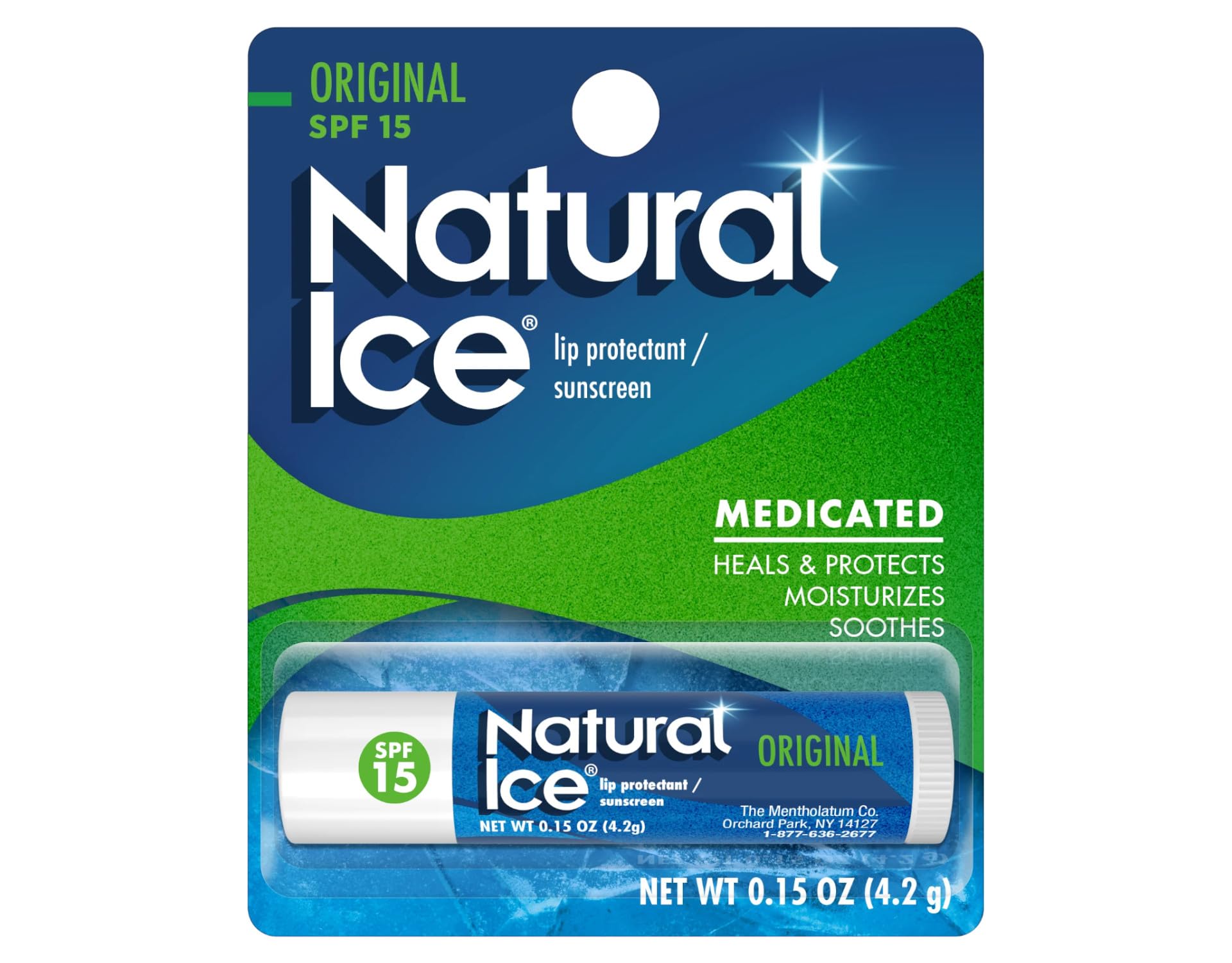 Mentholatum Natural Ice bálsamo labial original SPF 15 para aplicación en labios