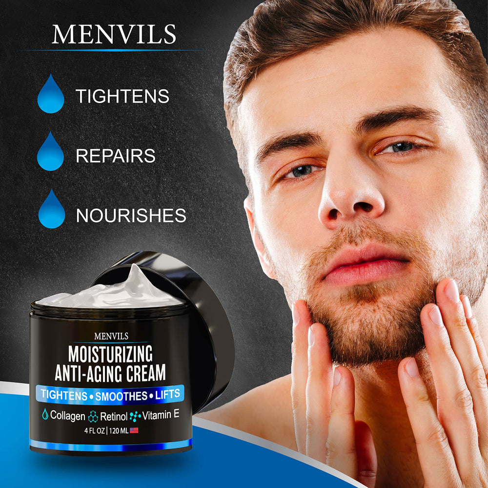 Menvils crema para hombres aplicándose, cuidado antiedad durante la rutina diaria