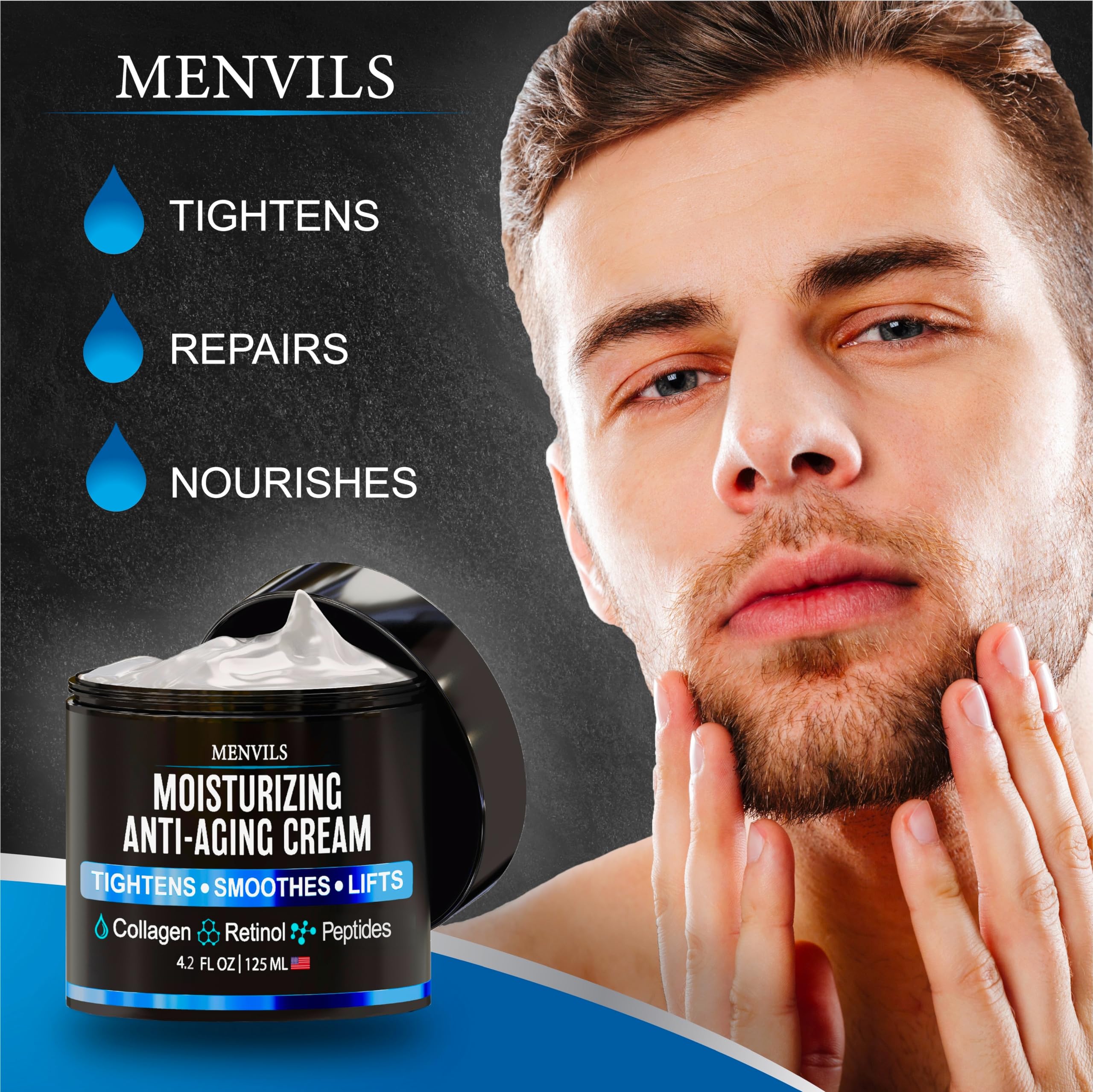 Textura suave de la crema Menvils para hombre, ideal para uso diario.