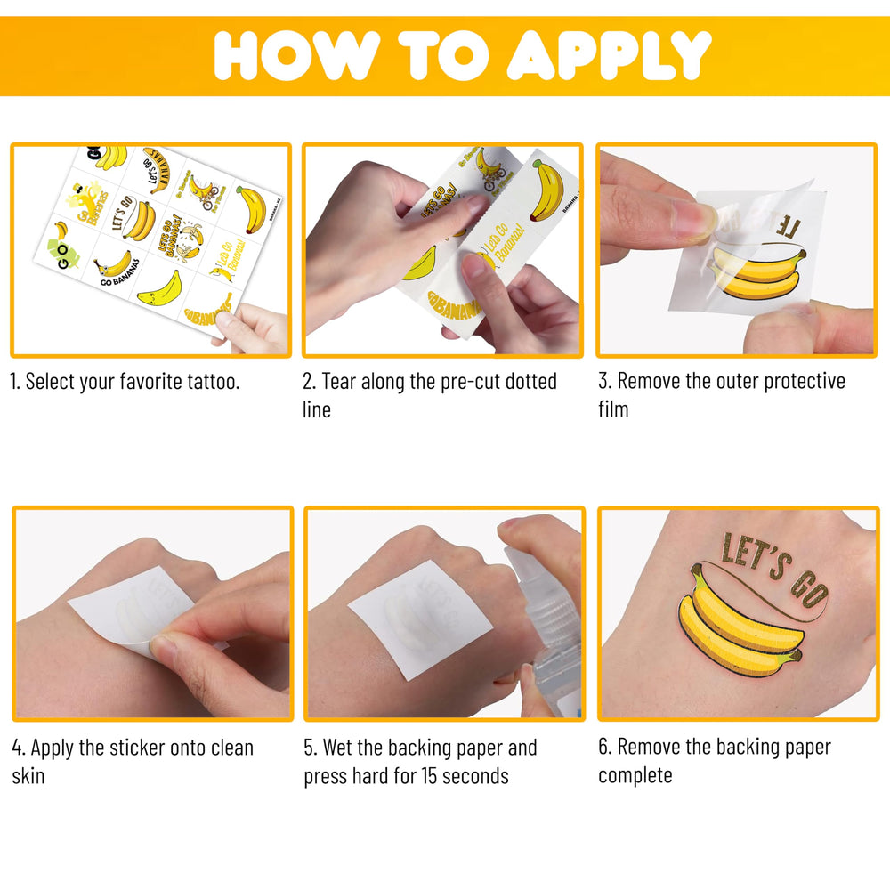 MeoIsDaBest banana tattoos sheet 5: easy-to-apply skin art for celebrations.