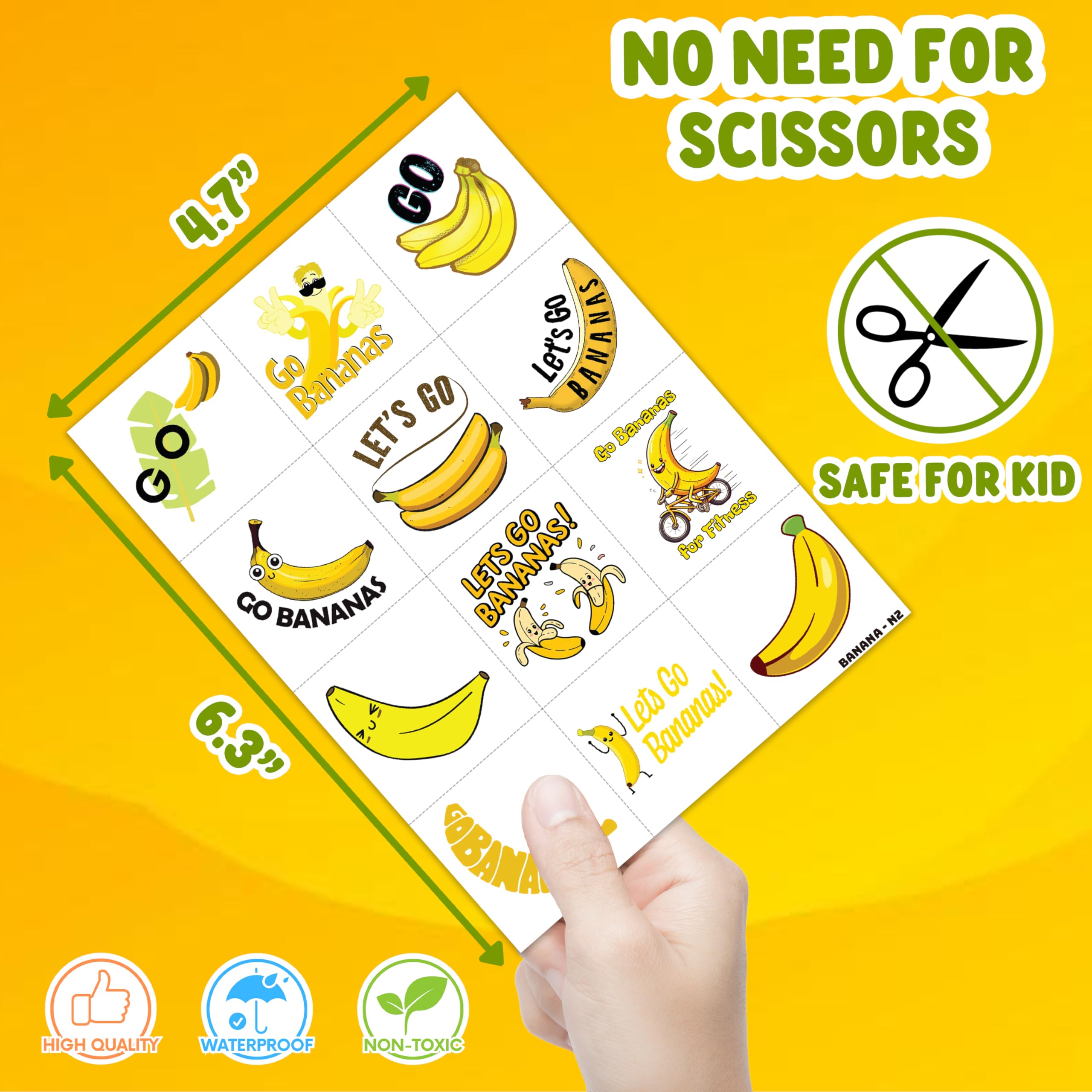 MeoIsDaBest banana tattoos sheet 7: safe, removable decals for playful costumes.