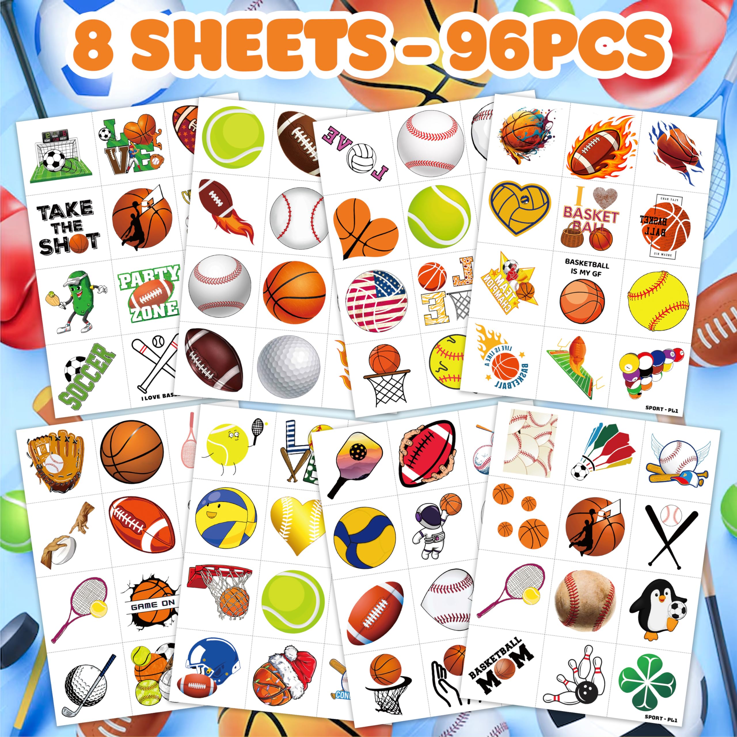 MeoIsDaBest basketball football baseball soccer tattoos—sheet with bold themes