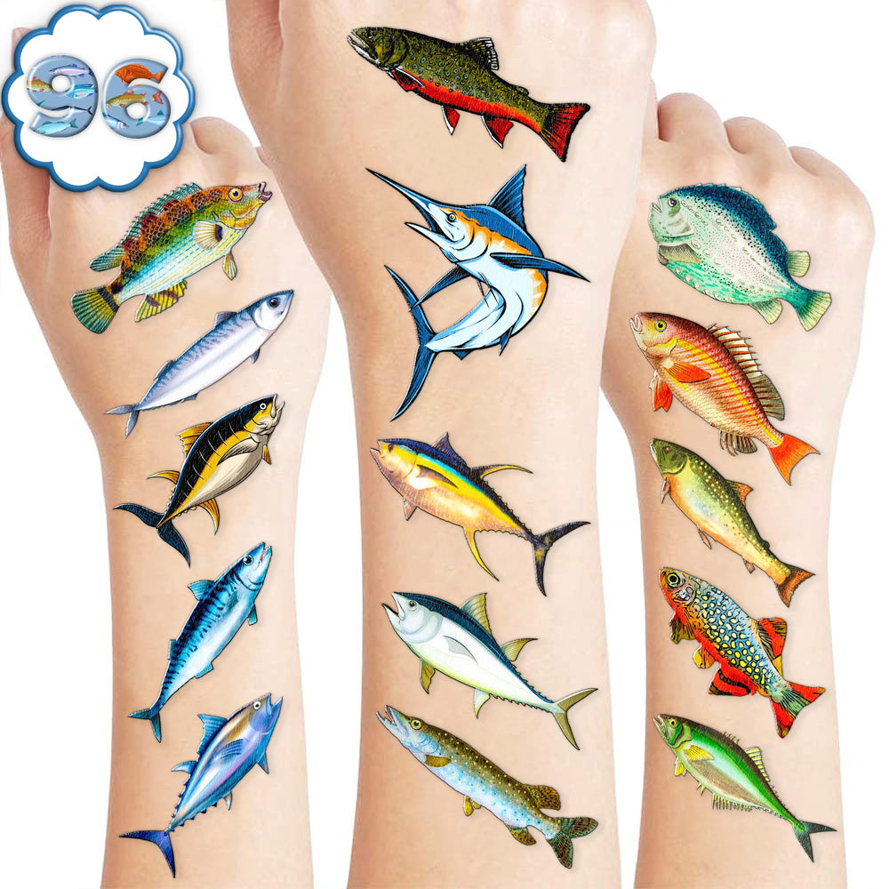 MeoIsDaBest fishing tattoos sheet 1 with bright designs for party favors