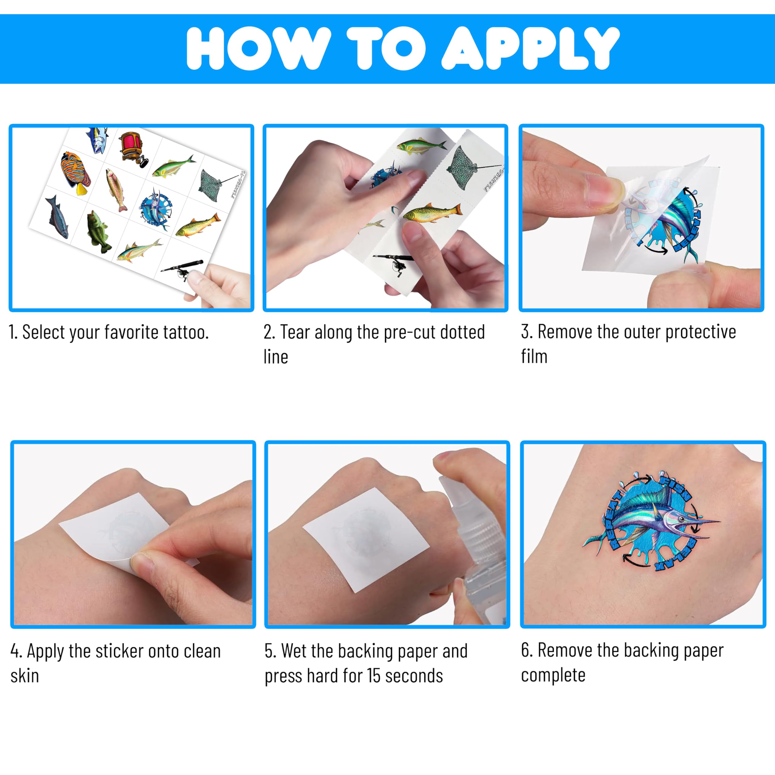 MeoIsDaBest fishing tattoos sheet 6 easy to apply on skin or bottles