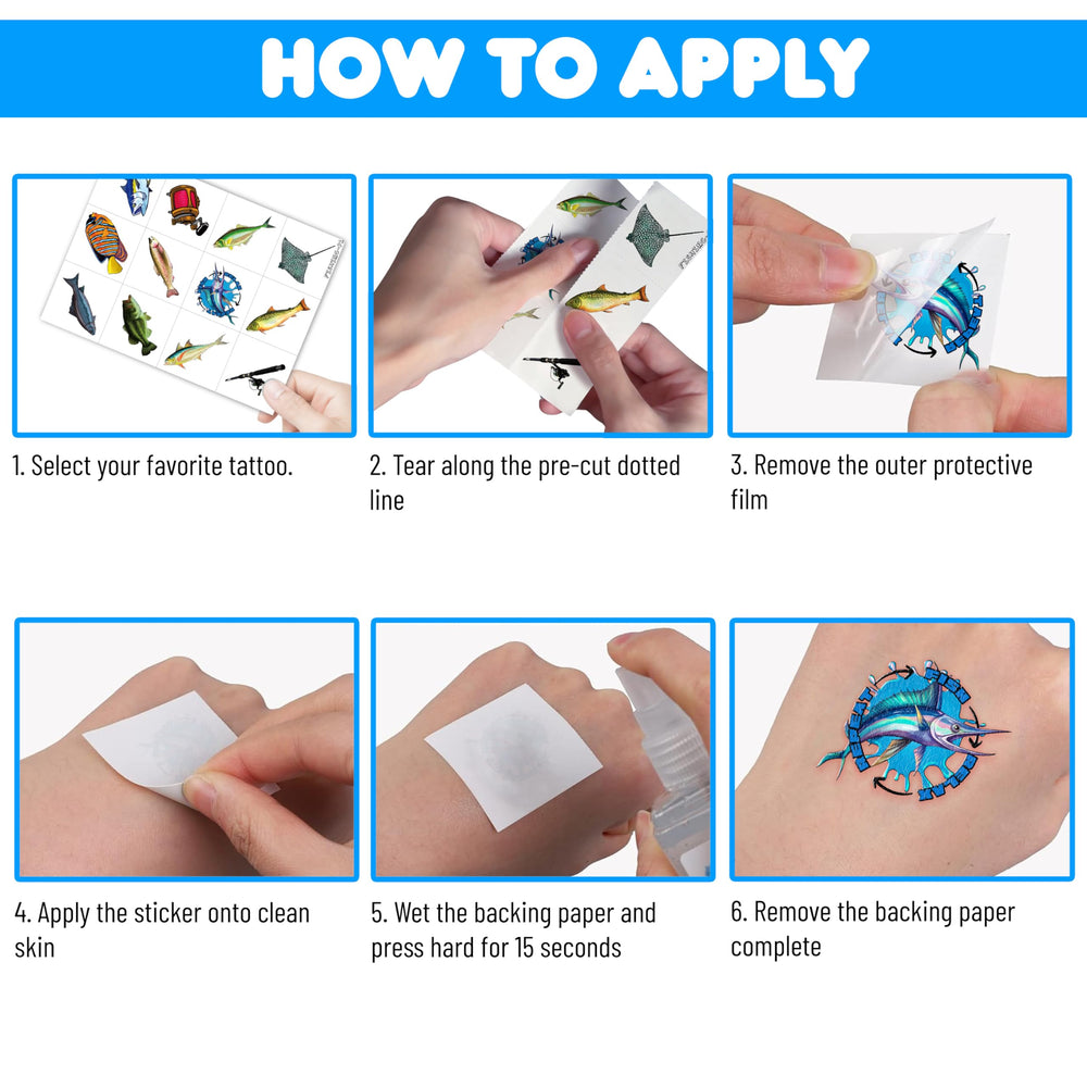 MeoIsDaBest fishing tattoos sheet 6 easy to apply on skin or bottles