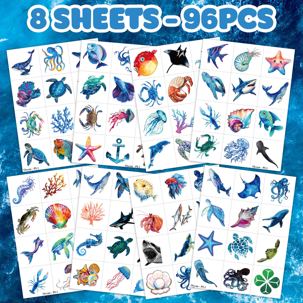 MeoIsDaBest shark and whale tattoos sheet perfect for pool or beach parties.