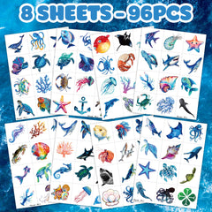 MeoIsDaBest shark and whale tattoos sheet perfect for pool or beach parties.