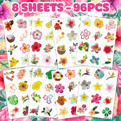 Hawaii luau temporary tattoos pack ready for kids' games and party souvenirs.