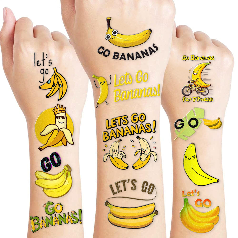 MeoIsDaBest tatuajes temporales de plátano, 5 láminas, ideales para fiestas.