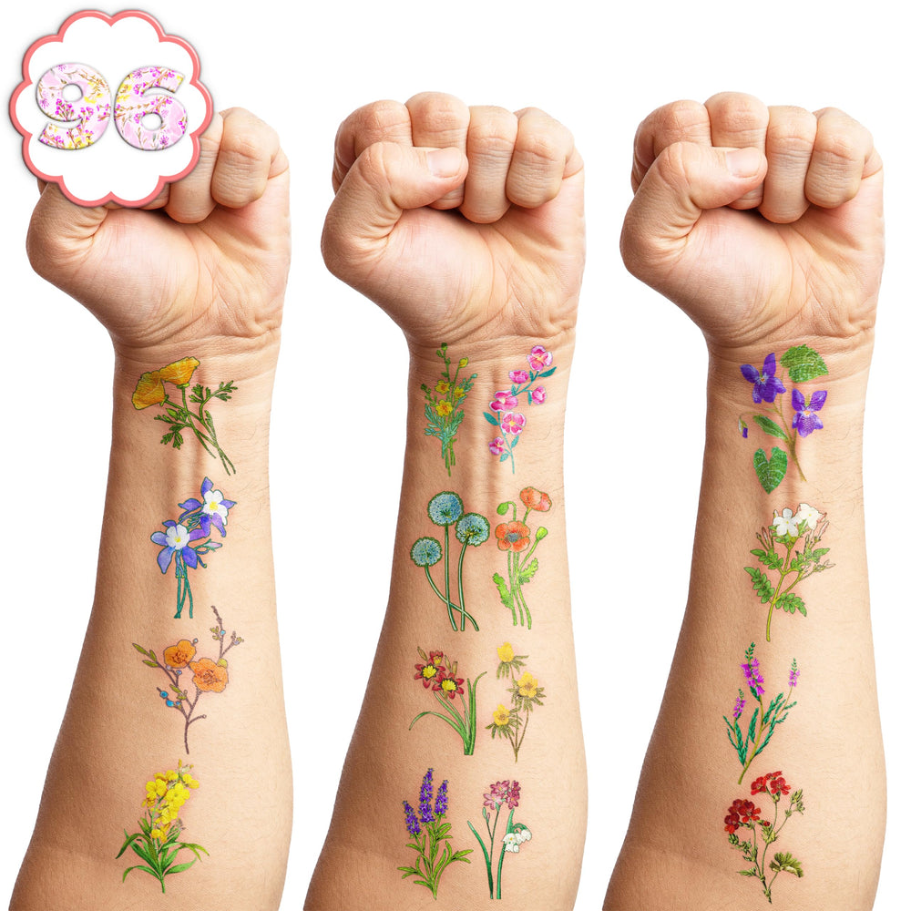 MeoIsDaBest wildflower tattoos for easy application and removal on skin or objects