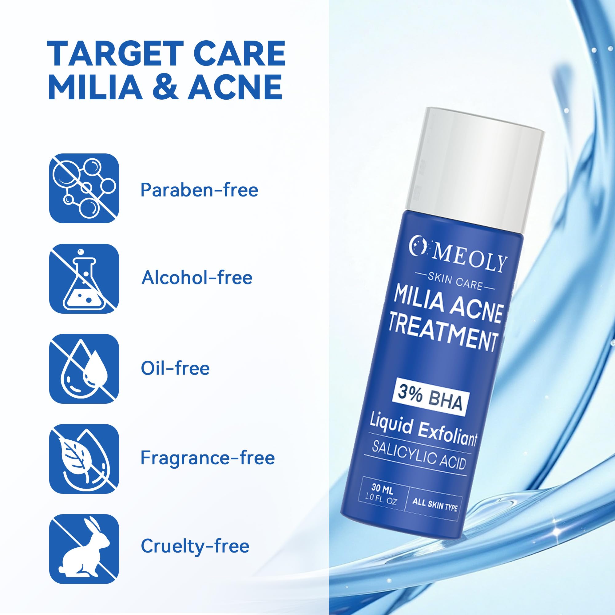 MEOLY Milia Remover, aplicador preciso para zonas delicadas alrededor de ojos.