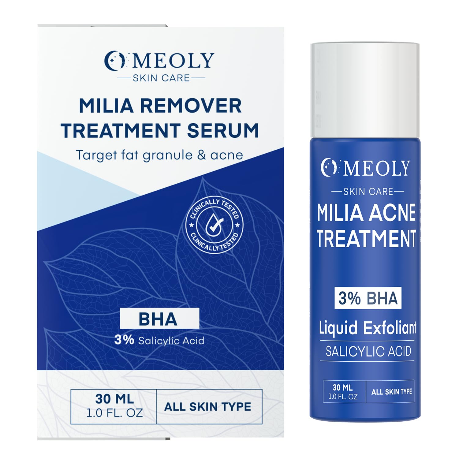MEOLY Milia Remover, botella compacta para uso diario en el rostro.