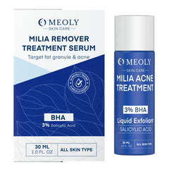 MEOLY Milia Remover, botella compacta para uso diario en el rostro.